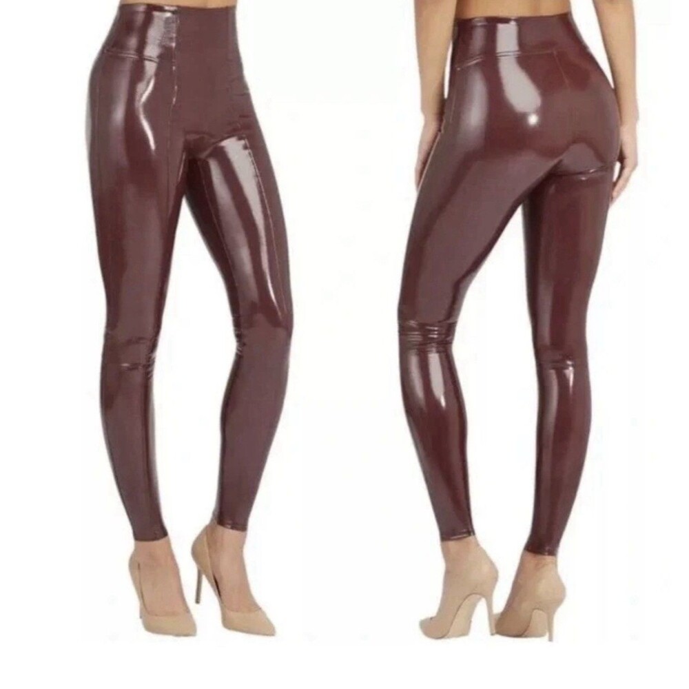NEW Spanx Faux Patent Leather‎ Leggings Womens Size Large Ruby Red High Rise